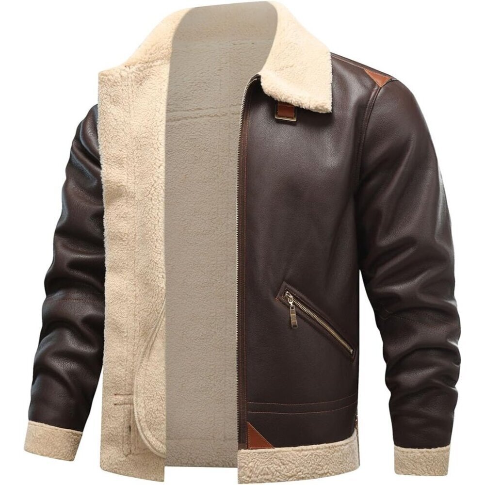 Men’s Bomber Jacket Winter Coat Stylish Faux Fleece Lined Leather Jackets